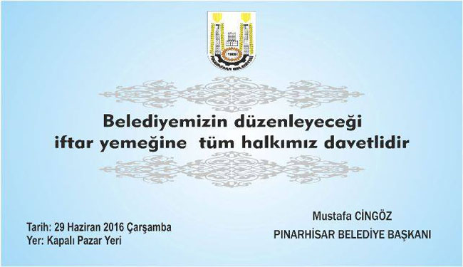 Pınarhisar Belediyesinin İftarı Yarın Akşam