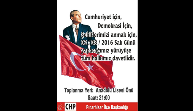 Pınarhisar Bu Akşam Demokrasi İçin Yürüyecek