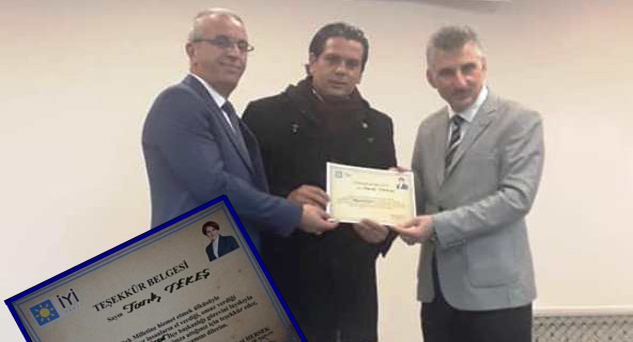 Başkan Tekeş “Teşekkür Belgesi” ile onurlandırıldı