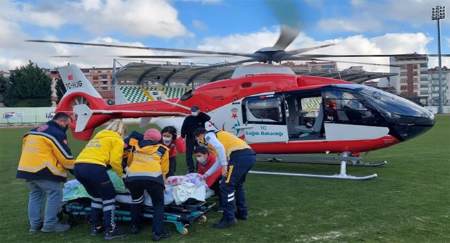 76 yaşındaki hasta için hava ambulansı