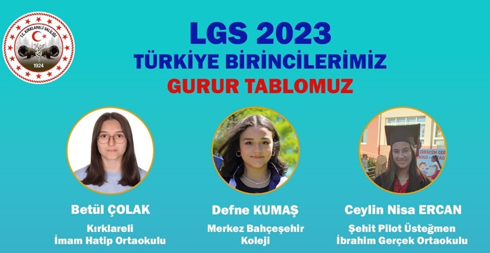 LGS 2023 Türkiye Birincileri Kırklareli’nin gururu oldular