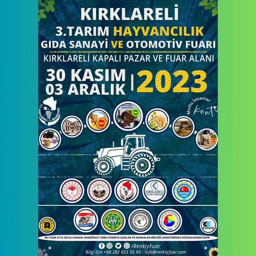 Kırklareli'nde 3. Tarım ve Hayvancılık Fuarı 30 Kasım-3 Aralık'ta