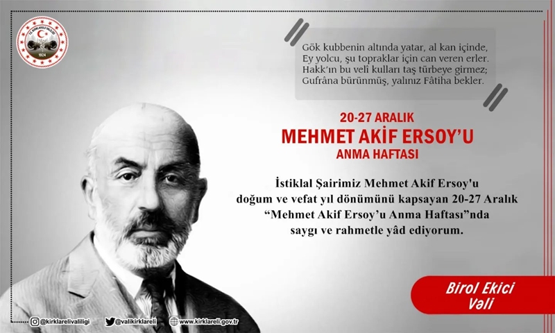Vali Ekici Milli Şair Mehmet Akif Ersoy'u Saygı ve Rahmetle Andı