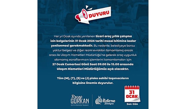 Dikkat! Son Tarih 31 Ocak